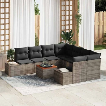 Sodo sofa 9 dalių rinkinys Pilka Poli ratanas Sodo sofos rinkinys