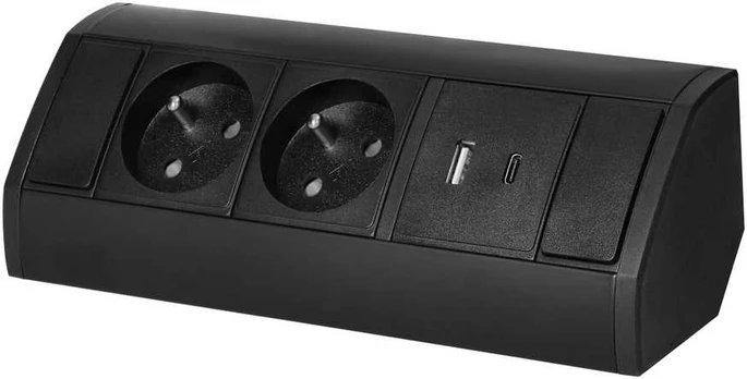 Orno Lizdas meblowe 2x2P+Z, 2xUSB (typ A+C; 2,4A), juoda