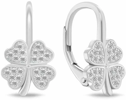 Brilio Silver Sidabrinis drop earrings Four-leaf clover with zircons EA1252W