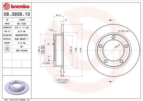 Stabdžių diskas BREMBO 08.3939.10