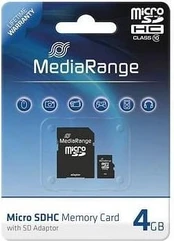MediaRange SD MicroSD kortelė 4GB SD CL.10 inkl. Adapteriai