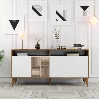 Konsolė Milan 160-Walnut, White Graikinis riešutas Balta