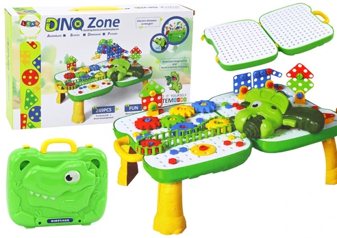Lean Table Suitcase DIY Set Puzzle Blocks Dinosaur Screwdriver 249 pieces.