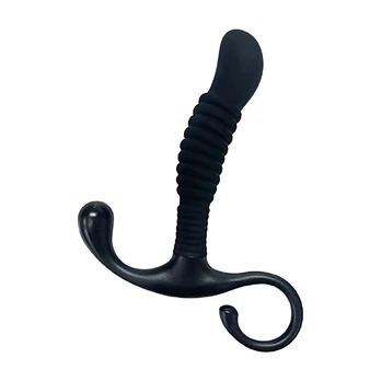 OptiMALE Ribbed Silicone Prostate Massager Black 11.4cm Ergonomic Grip