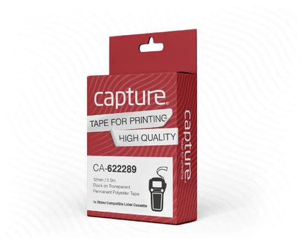 Capture 12mm x 5.5m Juodas on Transparent Permanent