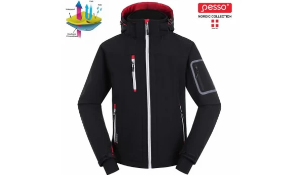 Striukė Softshell su gobtuvu Acropolis, juoda 3XL, Pesso