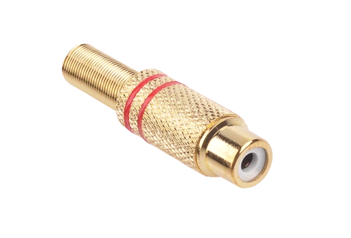 Gniazdo RCA złote 2 paski na kabel czerwone