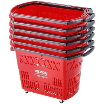 Raudonas plastikinis prekybos vežimėlis 6 vnt 39L