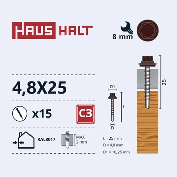 Savisriegis Haushalt, 4.8 mm x 25 mm, 15 vnt.