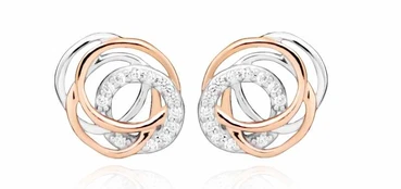 Silver Cat Sidabrinis Cat Stylish bicolor earrings with zircons SC407 kaina