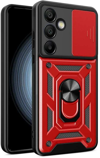 Hurtel Hybrid Armor Camshield Samsung Galaxy S25+ dėklas telefonui raudonos spalvos