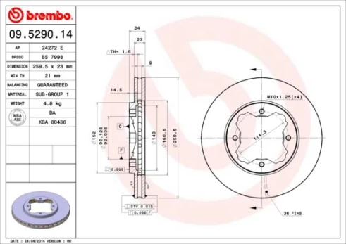 Stabdžių diskas BREMBO 09.5290.14