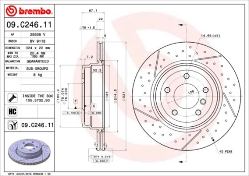 Stabdžių diskas BREMBO 09.C246.11
