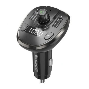 Essager "Dynamic" Juodas 3.4A Automobilinis Įkroviklis su 2xUSB, FM Moduliatoriumi ir USB Laikmena