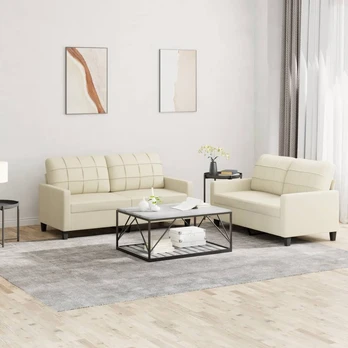 Sofa Sofos komplektas su pagalvėmis, 2 dalių, kreminis, dirbtinė oda