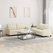 Sofa Sofos komplektas su pagalvėmis, 2 dalių, kreminis, dirbtinė oda kaina