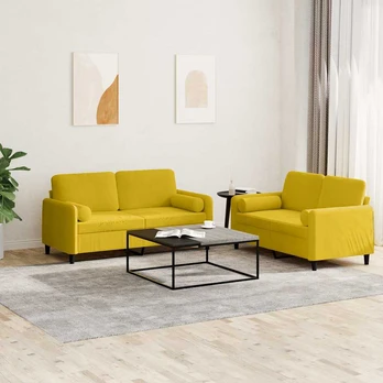 Sofa Sofos komplektas su pagalvėmis, 2 dalių, geltonas, aksomas
