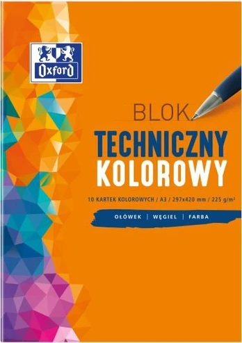 Techninis blokas Oxford A3 225g spalvotas 10 lapų