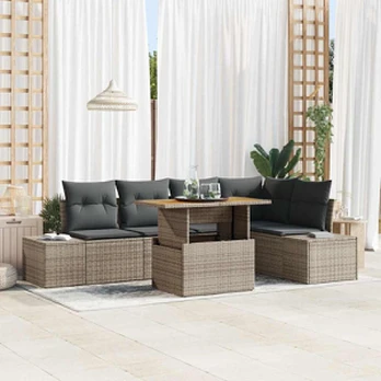 6 dalių sodo sofa su pagalvėmis pilka poliratanas