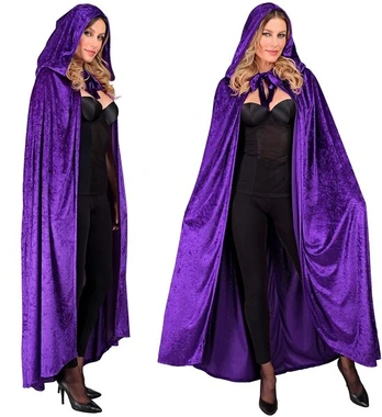 PURPLE VELVET HOODED CAPE 140 cm