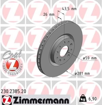 Stabdžių diskas ZIMMERMANN 230.2385.20