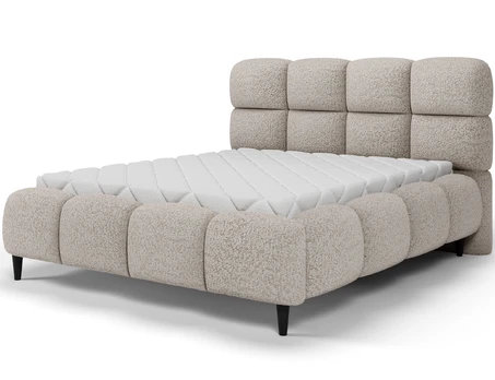 Giberio bed 160x200 with metal bed frame and storage compartment, beige bouclé, Minimalist, Beige