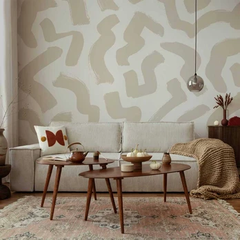 Artgeist Fototapetas - Abstract composition - beige patterns in shapes on a baltas background