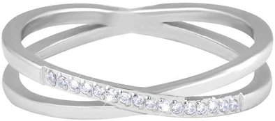Troli Fine double steel ring with clear Sidabrinis zircons