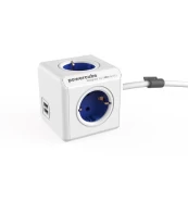 Ilgiklis PowerCube 1402BL/DEEUPC, 4 lizdų 1.5m PowerCube Extended su USB lizdais krovimui, mėlynas kaina