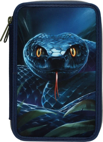 Dino World - Adventure World Double Pencil Case With Snake - Deep Blue
