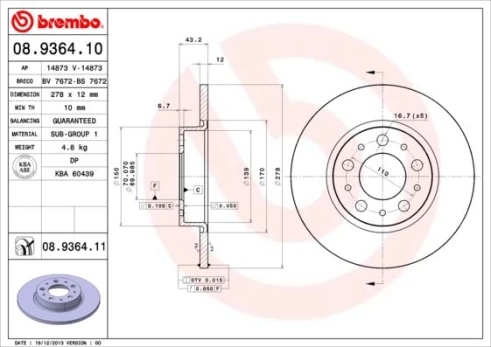 Stabdžių diskas BREMBO 08.9364.11