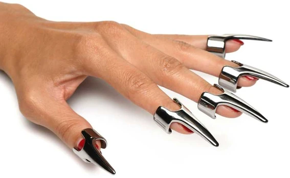 XR Brands Clawed Sensation Rings Set Stainless Steel 5 pcs Adjustable