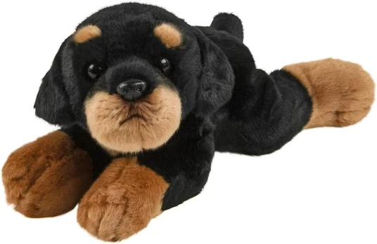 Rottweileris 30 cm minkštas žaislinis šuo, gulintis pliušinis žaislas