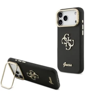 Guess PU Grained 4G Logo Stand Camera Frame Case for iPhone 17 Pro Max Juodas