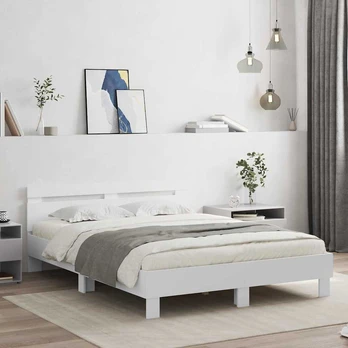 Lova Lovos rėmas su LED Balta 137 x 190 cm Apdirbta mediena