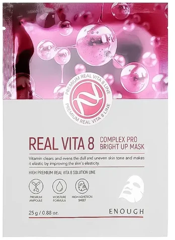 ENOUGH Fabric face mask VITAMINS Real vita 8 complex pro bright up mask, 1 pc.