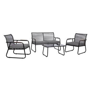 Sodo baldų komplektas MACOS table, sofa and 2 chairs, pilkas/juodas