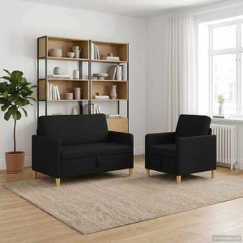 Sofa Sofos komplektas su saugojimu 2 pcs Juoda Poliesteris