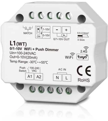 0/1-10V WiFi + RF + PUSH valdiklis, veikia per WIFI ir TUYA