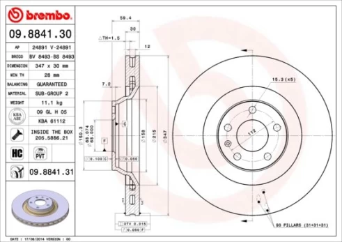BREMBO 09.8841.31 Brake Disc
