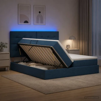LED saugojimo lova su čiužiniu Mėlyna 200 x 200 cm Audinys