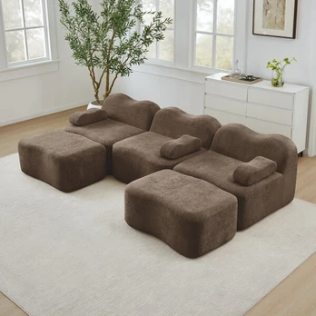 Modulinė U formos sofa, 32D putos, 2 otomanės, ruda