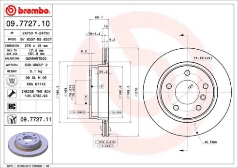 Stabdžių diskas BREMBO 09.7727.11