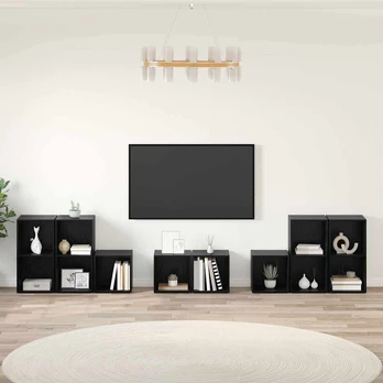 TV spintelės komplektas 8 pcs Juodas ąžuolas Apdirbta mediena