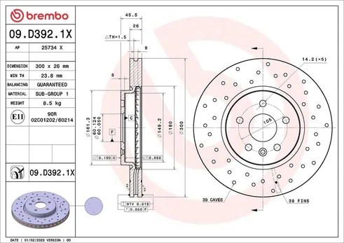 Stabdžių diskas BREMBO 09.D392.1X