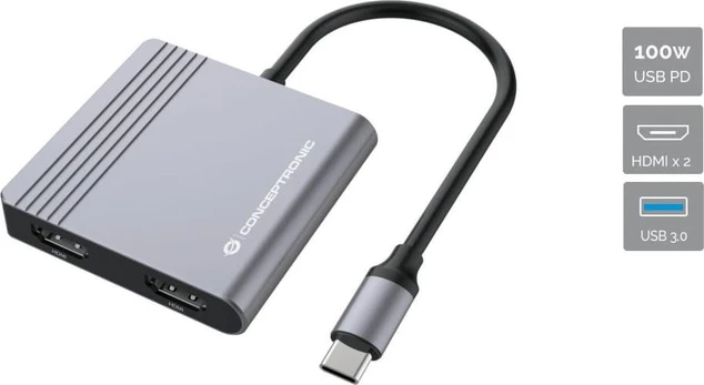 CONCEPTRONIC Adapteris USB-C->2xHDMI,USB-C PD,1xUSB3.0 0.25 gr