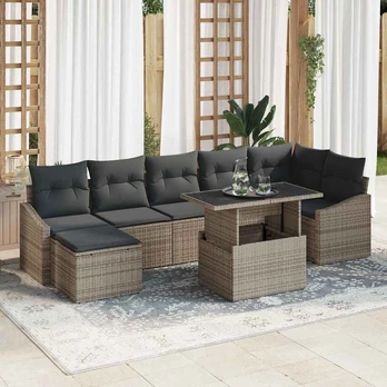 8 dalių sodo sofa rinkinys su pagalvėmis pilkos poli ratanas