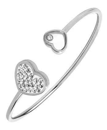 Troli Solid steel bracelet with steel / clear hearts