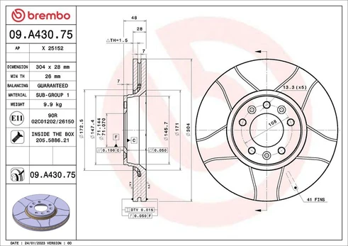 Stabdžių diskas BREMBO 09.A430.75