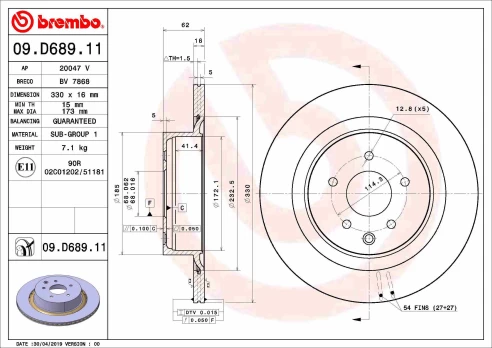 BREMBO 09.D689.11 Brake Disc